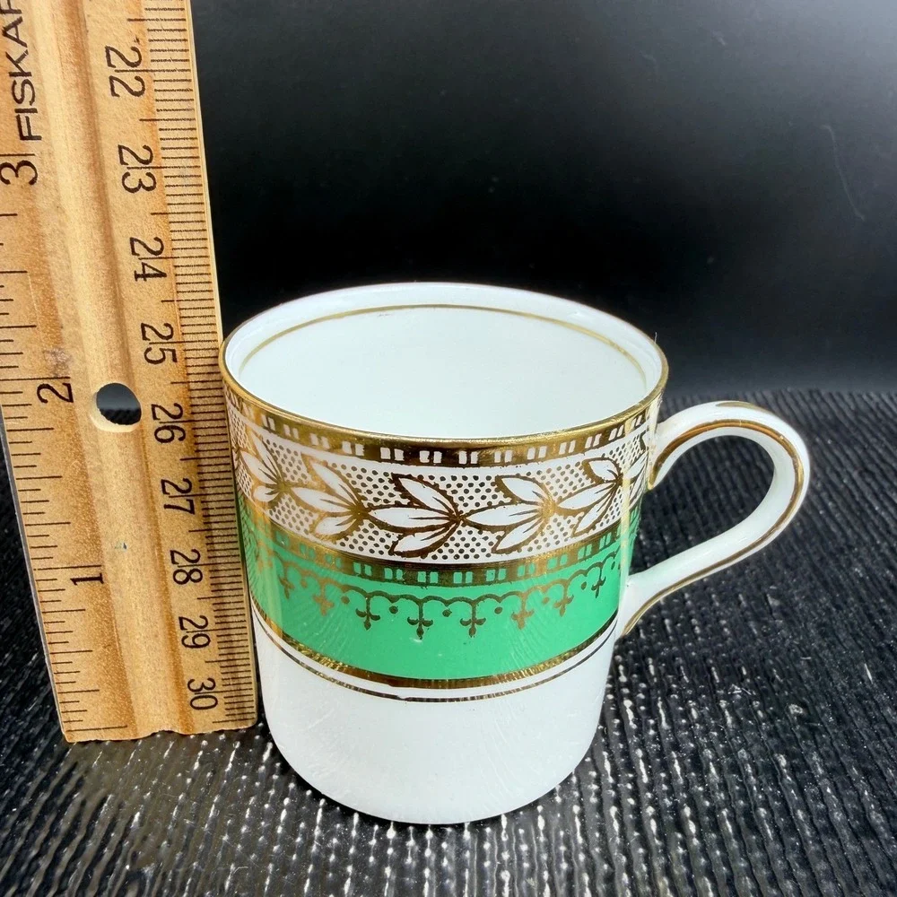 Aynsley Bone China Demitasse Cup Saucer Set Dresden Green Gold‎ Gilt Laurel Leaf